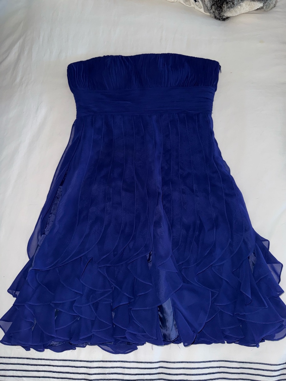 Strapless Ruffled Chiffon Dress in Indigo